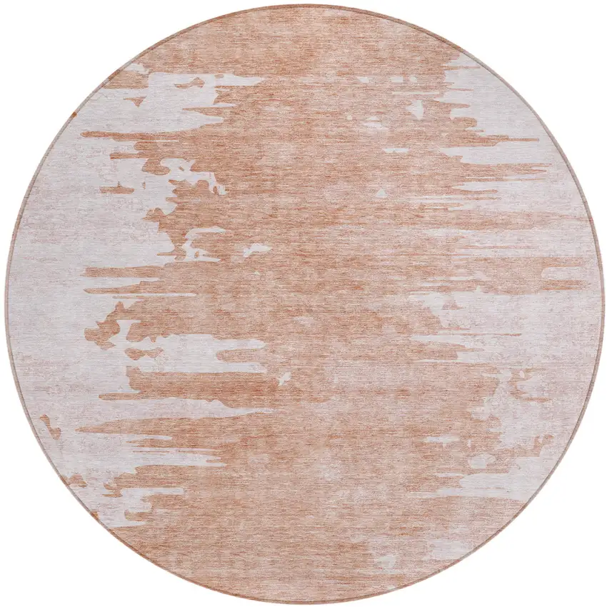 8' Terra Cotta Salmon And Copper Round Abstract Washable Indoor Outdoor Area Rug Photo 2
