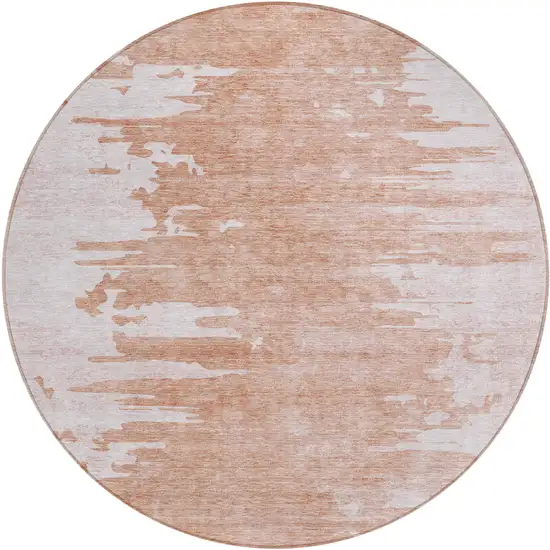 8' Terra Cotta Salmon And Copper Round Abstract Washable Indoor Outdoor Area Rug Photo 2