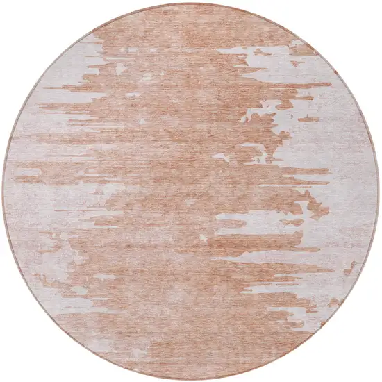 8' Terra Cotta Salmon And Copper Round Abstract Washable Indoor Outdoor Area Rug Photo 4