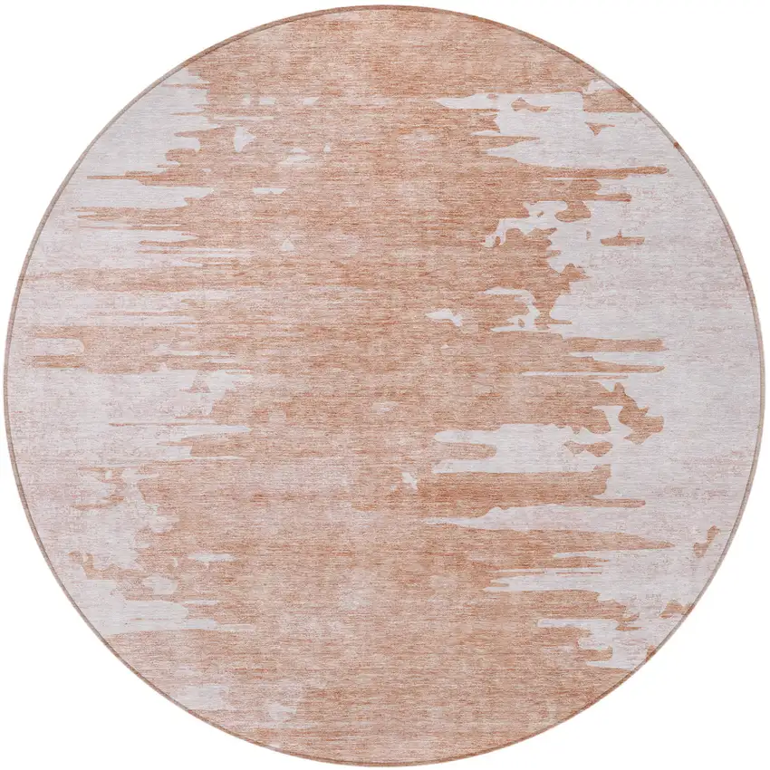 8' Terra Cotta Salmon And Copper Round Abstract Washable Indoor Outdoor Area Rug Photo 4