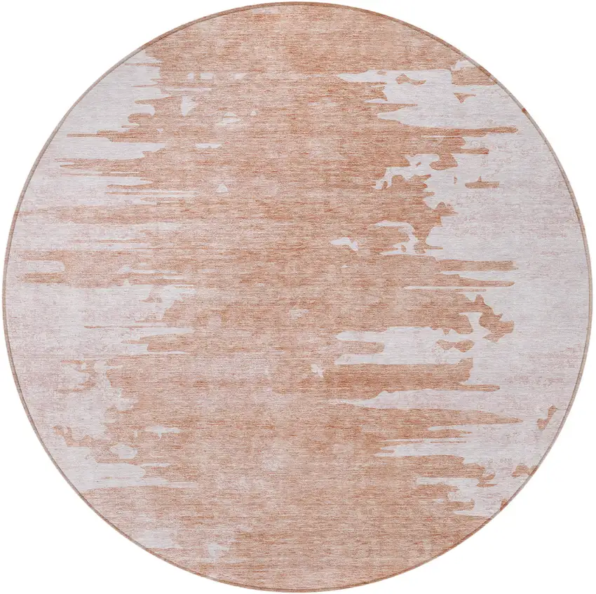8' Terra Cotta Salmon And Copper Round Abstract Washable Indoor Outdoor Area Rug Photo 4