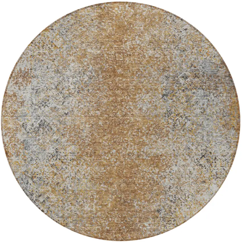 8' Terra Cotta Silver And Charcoal Round Oriental Washable Indoor Outdoor Area Rug Photo 5