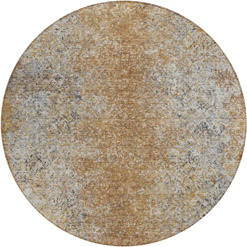 8' Terra Cotta Silver And Charcoal Round Oriental Washable Indoor Outdoor Area Rug Photo 2
