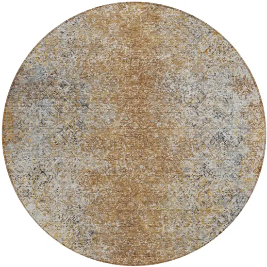 8' Terra Cotta Silver And Charcoal Round Oriental Washable Indoor Outdoor Area Rug Photo 2
