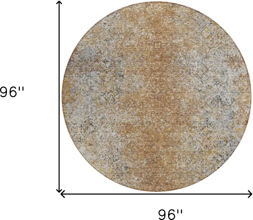 8' Terra Cotta Silver And Charcoal Round Oriental Washable Indoor Outdoor Area Rug Photo 3