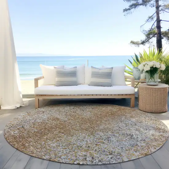 8' Terra Cotta Silver And Charcoal Round Oriental Washable Indoor Outdoor Area Rug Photo 6
