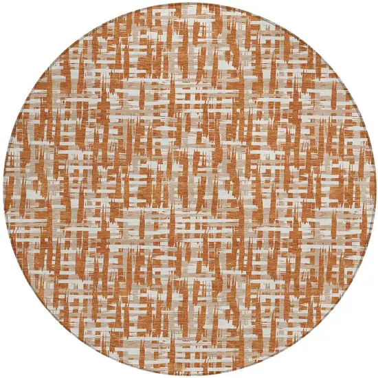 8' Terra Cotta Tan And Ivory Round Abstract Washable Indoor Outdoor Area Rug Photo 6
