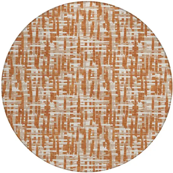 8' Terra Cotta Tan And Ivory Round Abstract Washable Indoor Outdoor Area Rug Photo 2