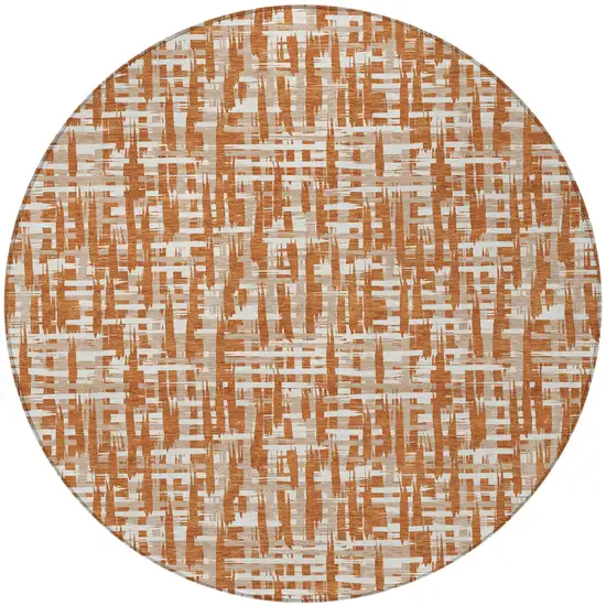 8' Terra Cotta Tan And Ivory Round Abstract Washable Indoor Outdoor Area Rug Photo 7