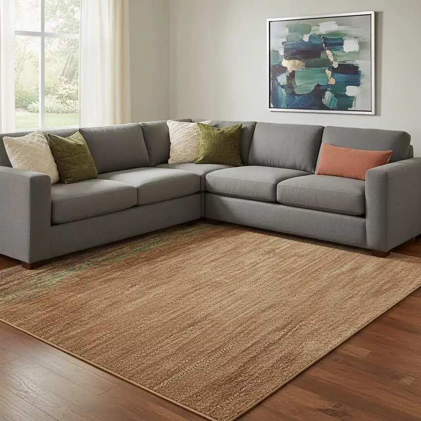 8' Terra Cotta Teal And Green Abstract Washable Area Rug With UV Protection Photo 2