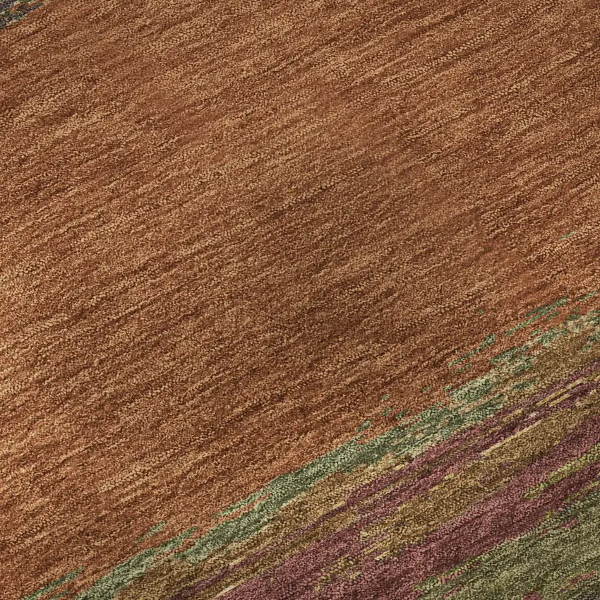 8' Terra Cotta Teal And Green Abstract Washable Area Rug With UV Protection Photo 1