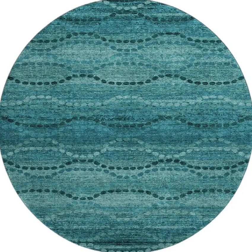 8' Turquoise And Aqua Abstract Geometric Washable Round Rug With UV Protection Photo 4