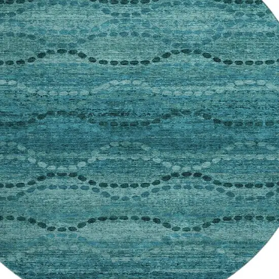 8' Turquoise And Aqua Abstract Geometric Washable Round Rug With UV Protection Photo 3