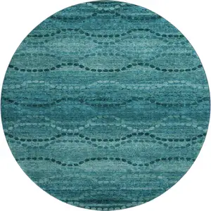 Photo of 8' Turquoise And Aqua Abstract Geometric Washable Round Rug With UV Protection