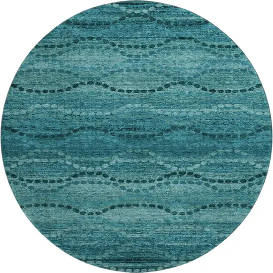 8' Turquoise And Aqua Abstract Geometric Washable Round Rug With UV Protection Photo 1