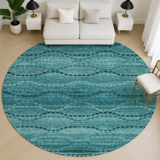 8' Turquoise And Aqua Abstract Geometric Washable Round Rug With UV Protection Photo 5