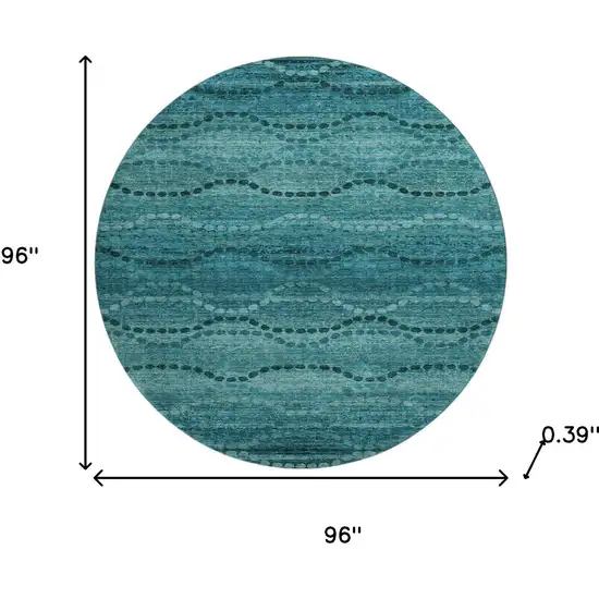 8' Turquoise And Aqua Abstract Geometric Washable Round Rug With UV Protection Photo 8