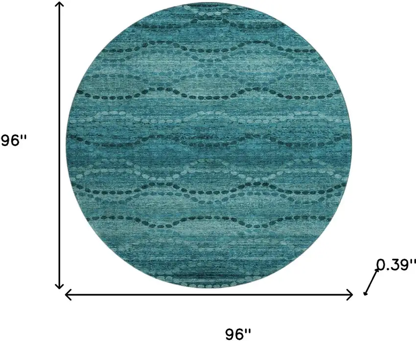 8' Turquoise And Aqua Abstract Geometric Washable Round Rug With UV Protection Photo 8