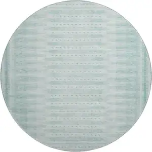 Photo of 8' Turquoise And Aqua Geometric Washable Round Rug With UV Protection