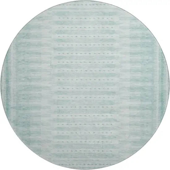 8' Turquoise And Aqua Geometric Washable Round Rug With UV Protection Photo 1