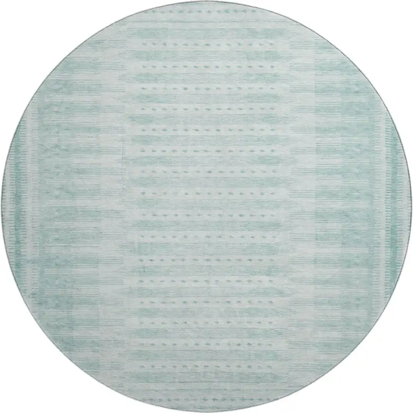 8' Turquoise And Aqua Geometric Washable Round Rug With UV Protection Photo 1