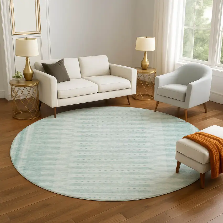 8' Turquoise And Aqua Geometric Washable Round Rug With UV Protection Photo 5
