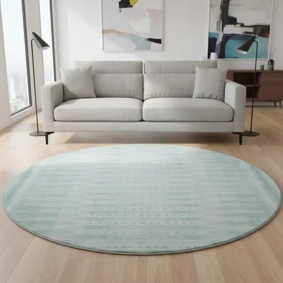 8' Turquoise And Aqua Geometric Washable Round Rug With UV Protection Photo 2