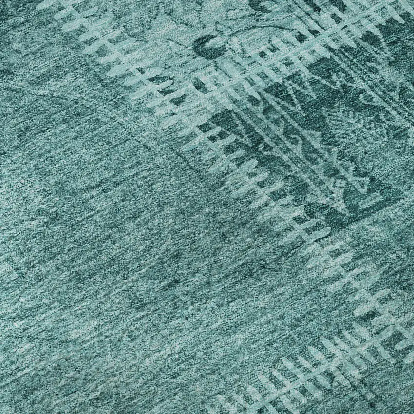 8' Turquoise And Aqua Patchwork Washable Round Rug With UV Protection Photo 9