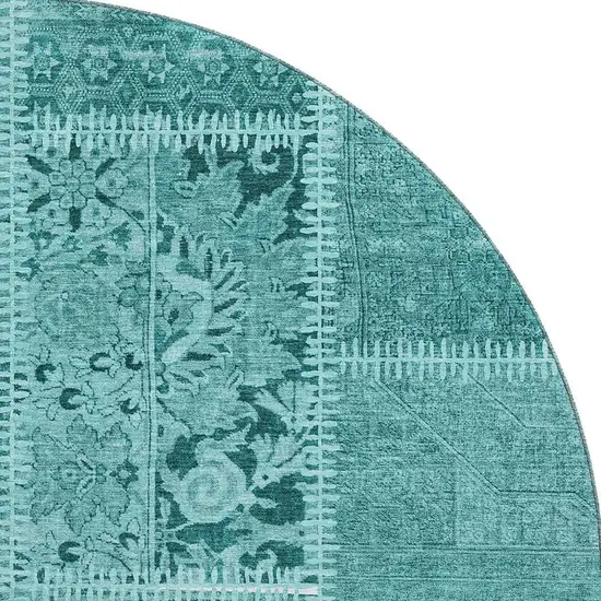 8' Turquoise And Aqua Patchwork Washable Round Rug With UV Protection Photo 4