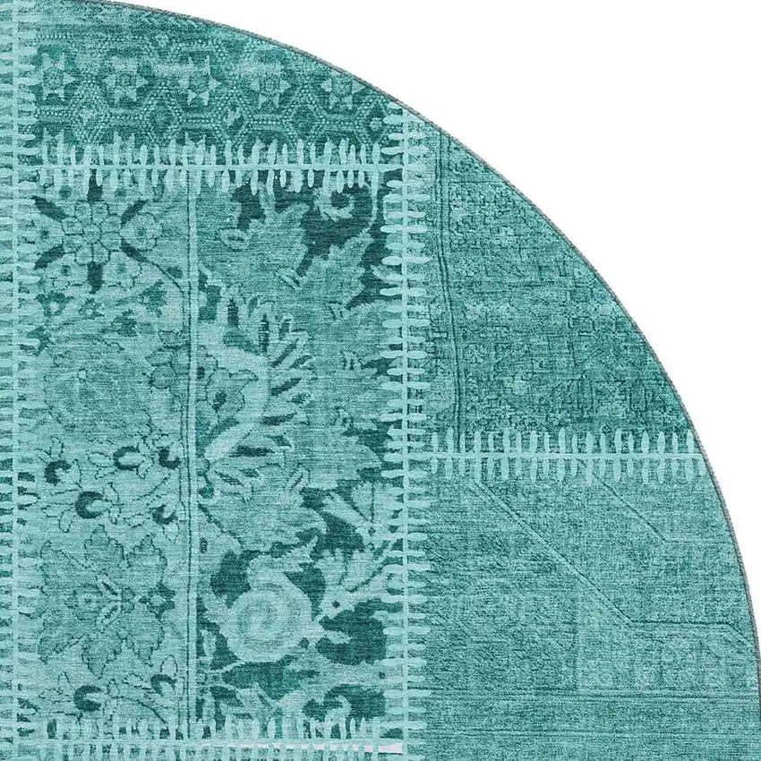 8' Turquoise And Aqua Patchwork Washable Round Rug With UV Protection Photo 4