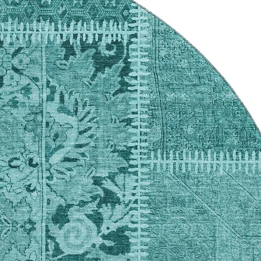 8' Turquoise And Aqua Patchwork Washable Round Rug With UV Protection Photo 3