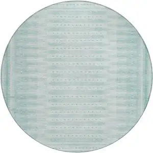 Photo of 8' Turquoise And Aqua Round Geometric Washable Indoor Outdoor Area Rug