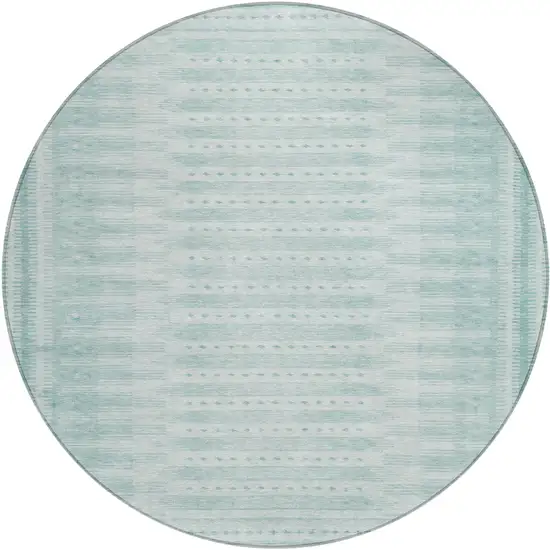 8' Turquoise And Aqua Round Geometric Washable Indoor Outdoor Area Rug Photo 1