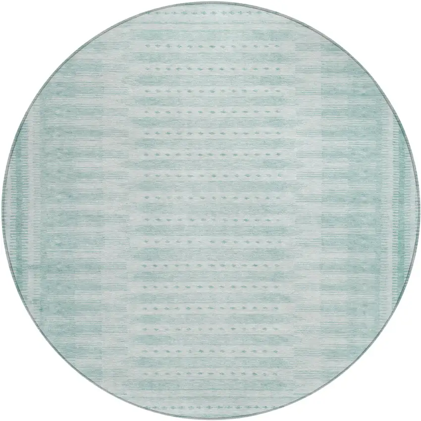 8' Turquoise And Aqua Round Geometric Washable Indoor Outdoor Area Rug Photo 1