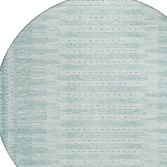 8' Turquoise And Aqua Round Geometric Washable Indoor Outdoor Area Rug Photo 8