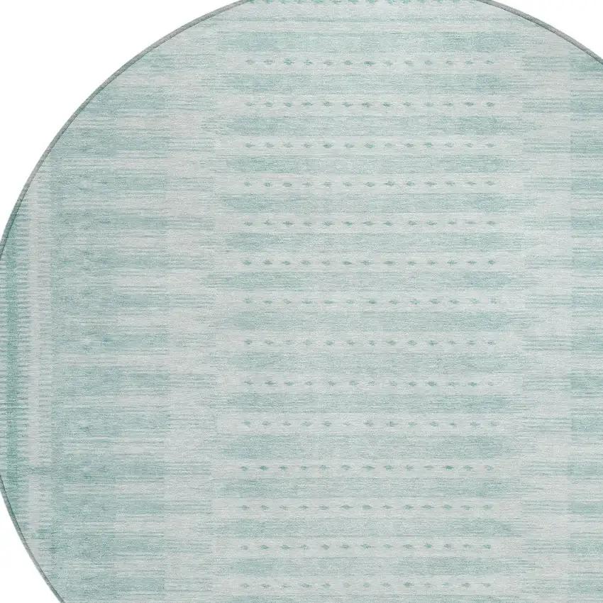 8' Turquoise And Aqua Round Geometric Washable Indoor Outdoor Area Rug Photo 8