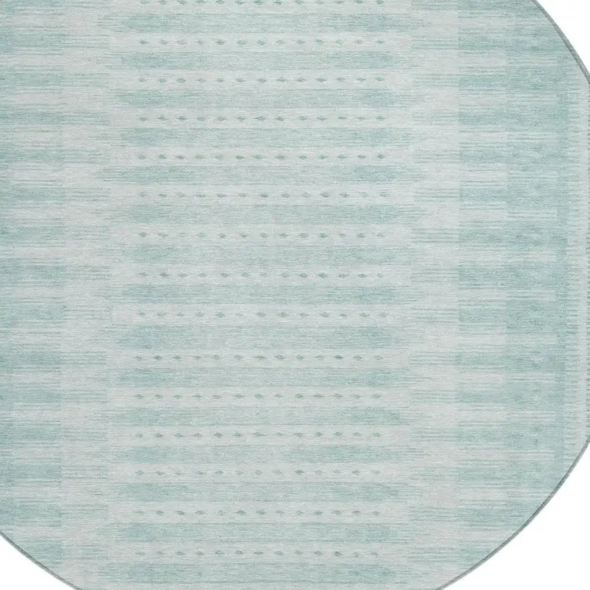 8' Turquoise And Aqua Round Geometric Washable Indoor Outdoor Area Rug Photo 4