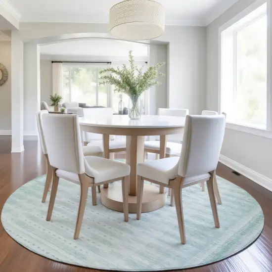 8' Turquoise And Aqua Round Geometric Washable Indoor Outdoor Area Rug Photo 6