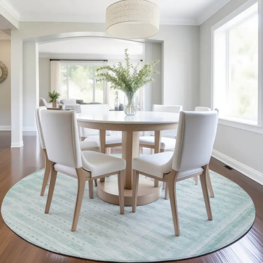 8' Turquoise And Aqua Round Geometric Washable Indoor Outdoor Area Rug Photo 6