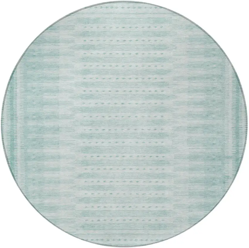 8' Turquoise And Aqua Round Geometric Washable Indoor Outdoor Area Rug Photo 3