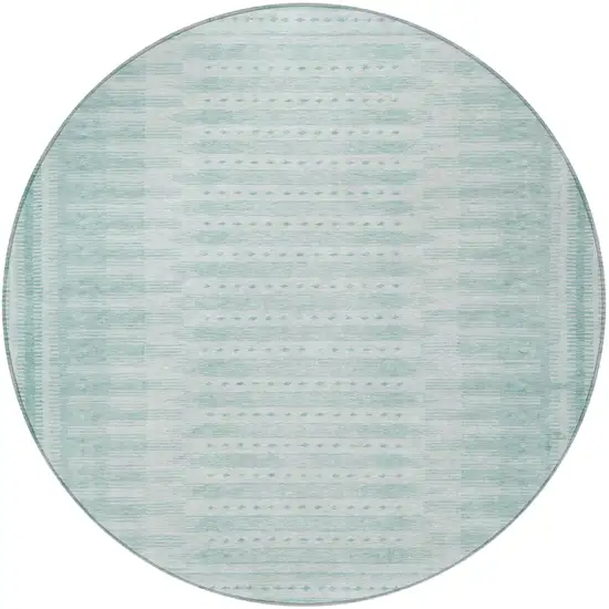 8' Turquoise And Aqua Round Geometric Washable Indoor Outdoor Area Rug Photo 3