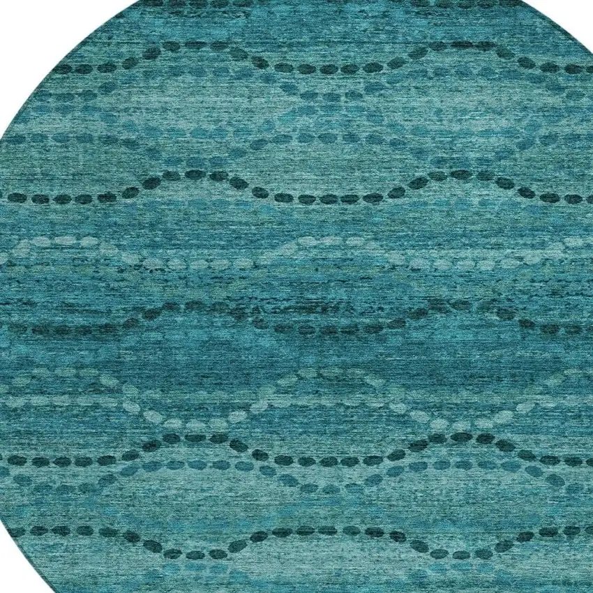8' Turquoise And Aqua Round Ogee Washable Indoor Outdoor Area Rug Photo 8