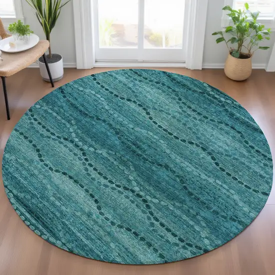 8' Turquoise And Aqua Round Ogee Washable Indoor Outdoor Area Rug Photo 5
