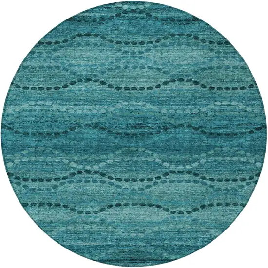 8' Turquoise And Aqua Round Ogee Washable Indoor Outdoor Area Rug Photo 3