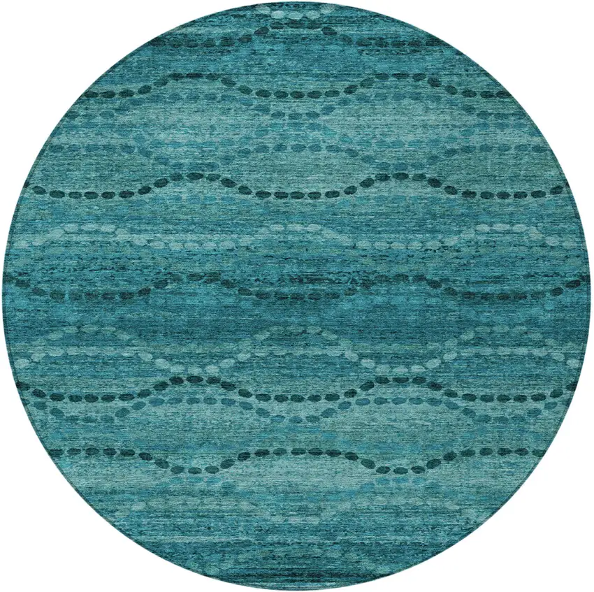 8' Turquoise And Aqua Round Ogee Washable Indoor Outdoor Area Rug Photo 3