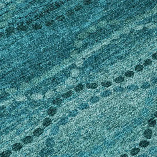 8' Turquoise And Aqua Round Ogee Washable Indoor Outdoor Area Rug Photo 9