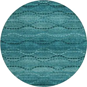 Photo of 8' Turquoise And Aqua Round Ogee Washable Indoor Outdoor Area Rug
