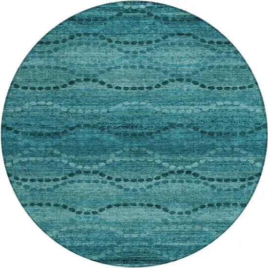 8' Turquoise And Aqua Round Ogee Washable Indoor Outdoor Area Rug Photo 1