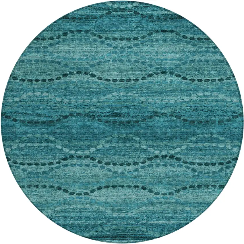 8' Turquoise And Aqua Round Ogee Washable Indoor Outdoor Area Rug Photo 1