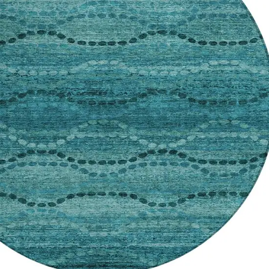 8' Turquoise And Aqua Round Ogee Washable Indoor Outdoor Area Rug Photo 4